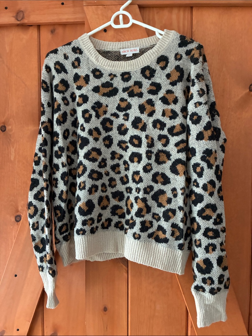 Knox Rose Leopard Print Crewneck Sweater - Taupe/Black/Brown
